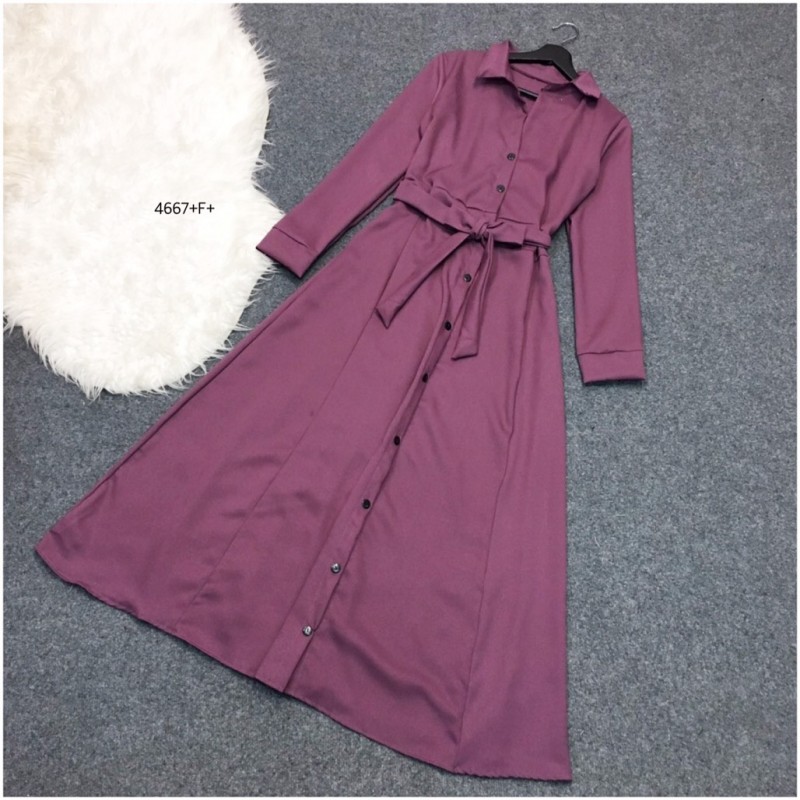 kudapy Maxi Dress แม็กซี่เดรสเชิ้ตแขนยาว สีพื้น งานเชิ้ตแต่งคอปกกระดุมช่วงหน้ายาวข้างเอวเย็บติดสายผูกเอว