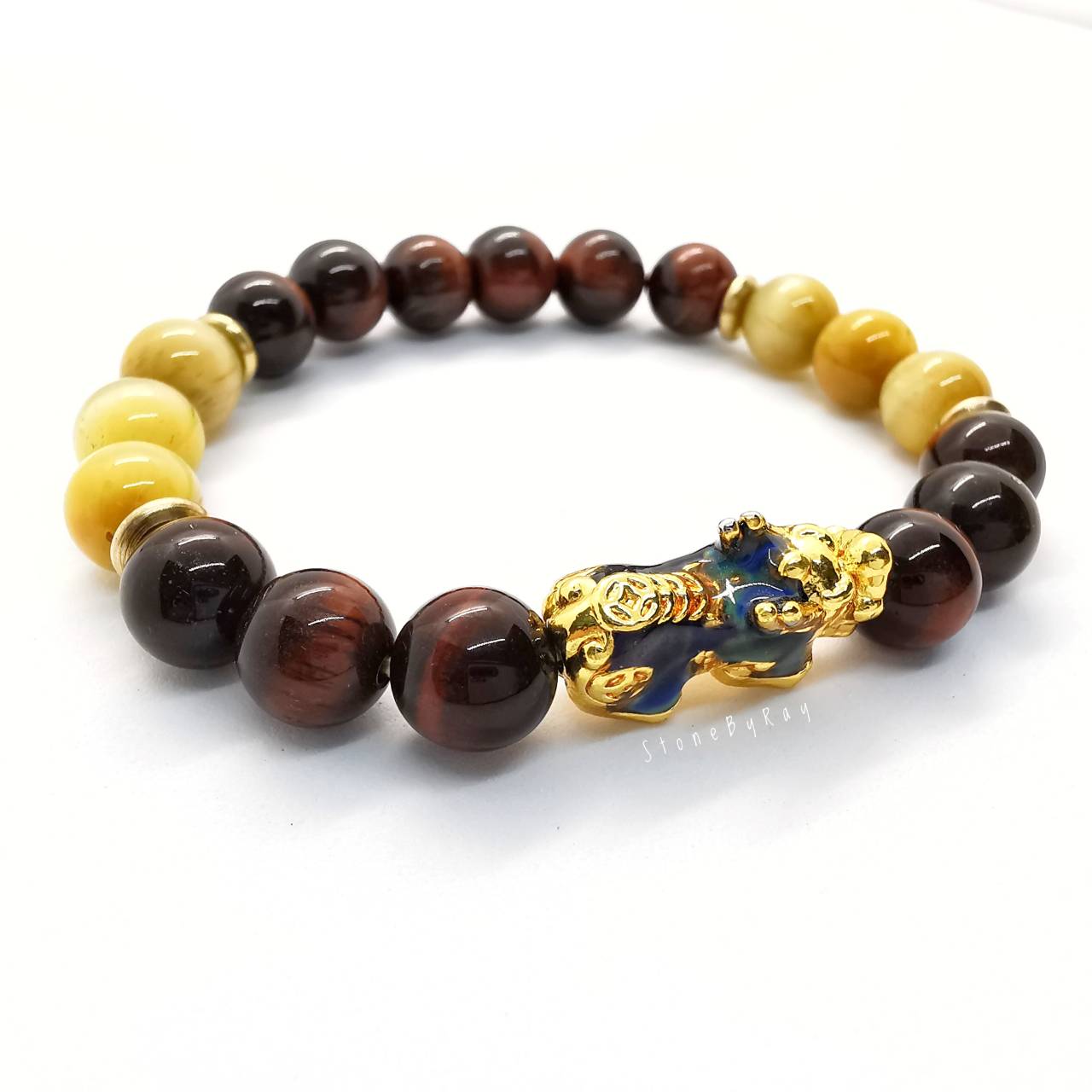 สร้อยข้อมือหินตาเสือทอง,ตาเสือแดงร้อยกับปี่เซี่ยะเปลี่ยนสีได้