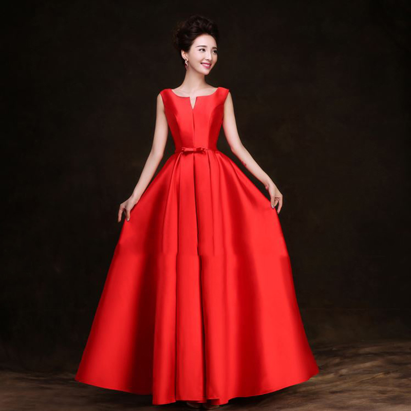 kudapyเดรสยาวสีแดง/ขาว/ครีม แบบแขนกุด ผ้าซาตินเรียบหรู แต่งโบว์2ชั้น ช่วงเอว (เชือกผูกหลัง)