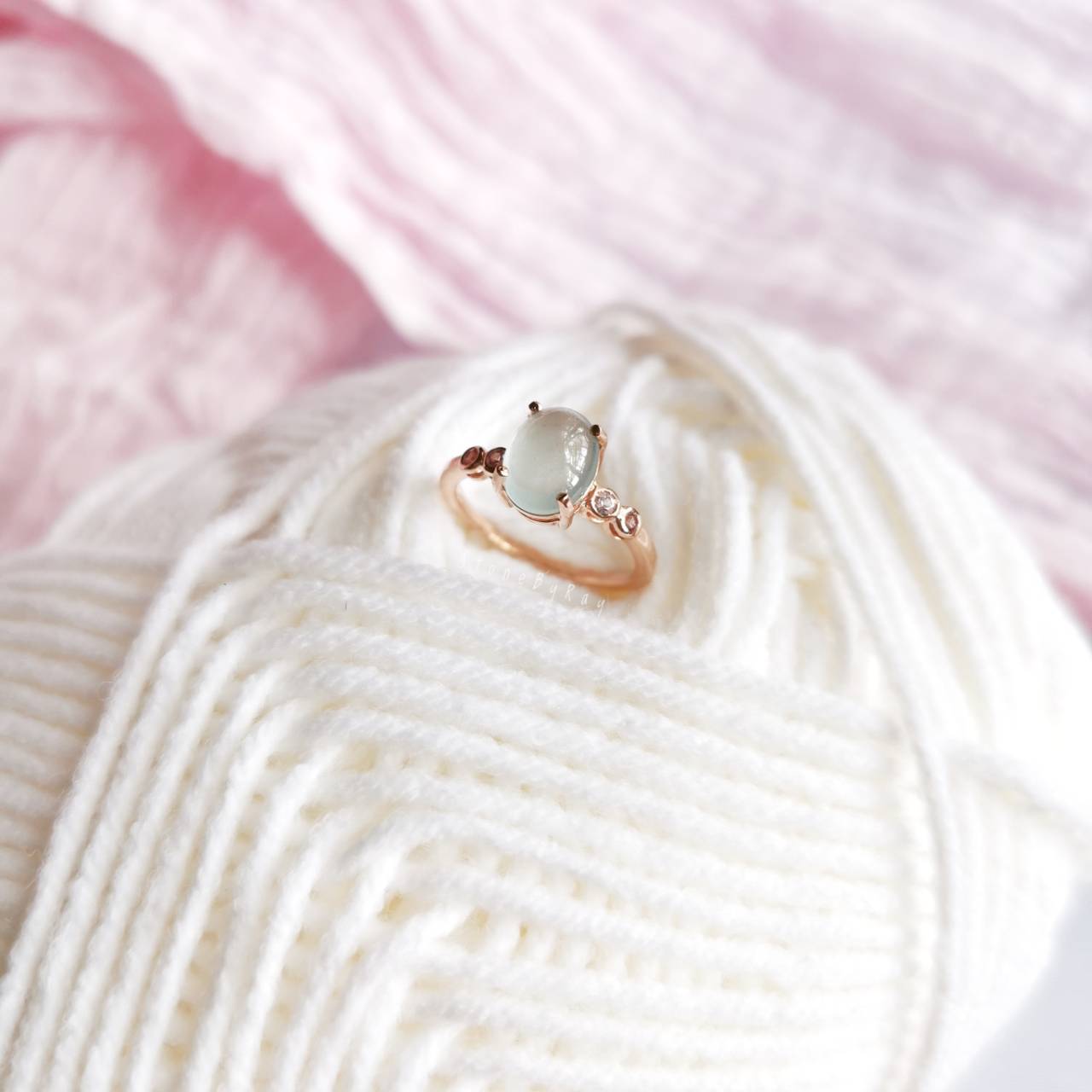 แหวนเงินชุบพิ้งโกลด์พลอยอความารีน+พิ้งแซฟไฟร์ Aquamarine+Pink Sapphire