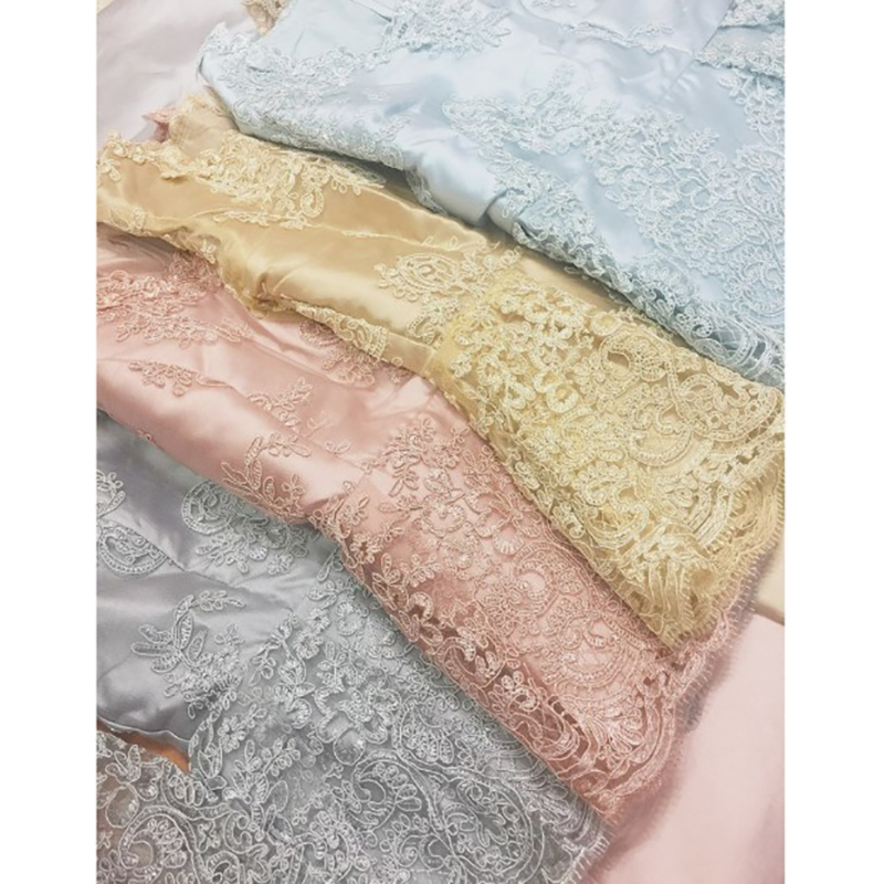 kudapy เซทแยกชิ้น เสื้อลูกไม้+กระโปรงยาว สีเทา เสื้อลูกไม้แขนสี่ส่วน มีซับในในตัว ซิบซ่อนด้านหลัง