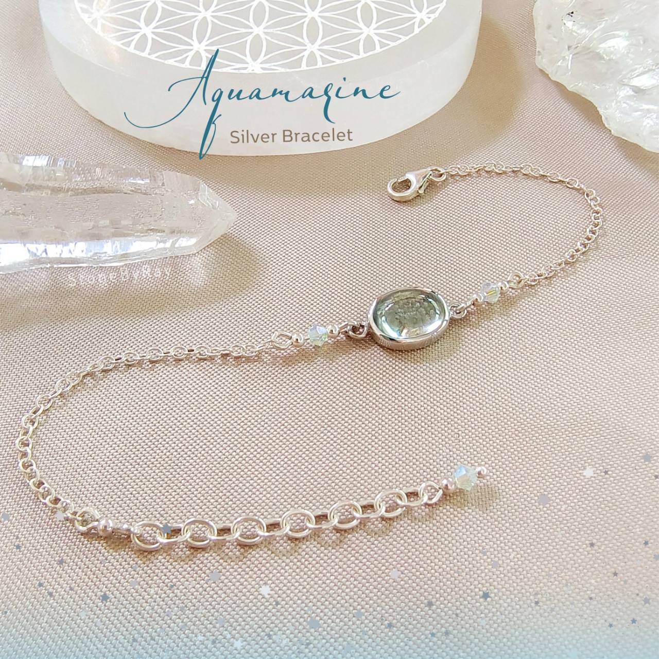 สร้อยข้อมือเงินหินอความารีน Aquamarine