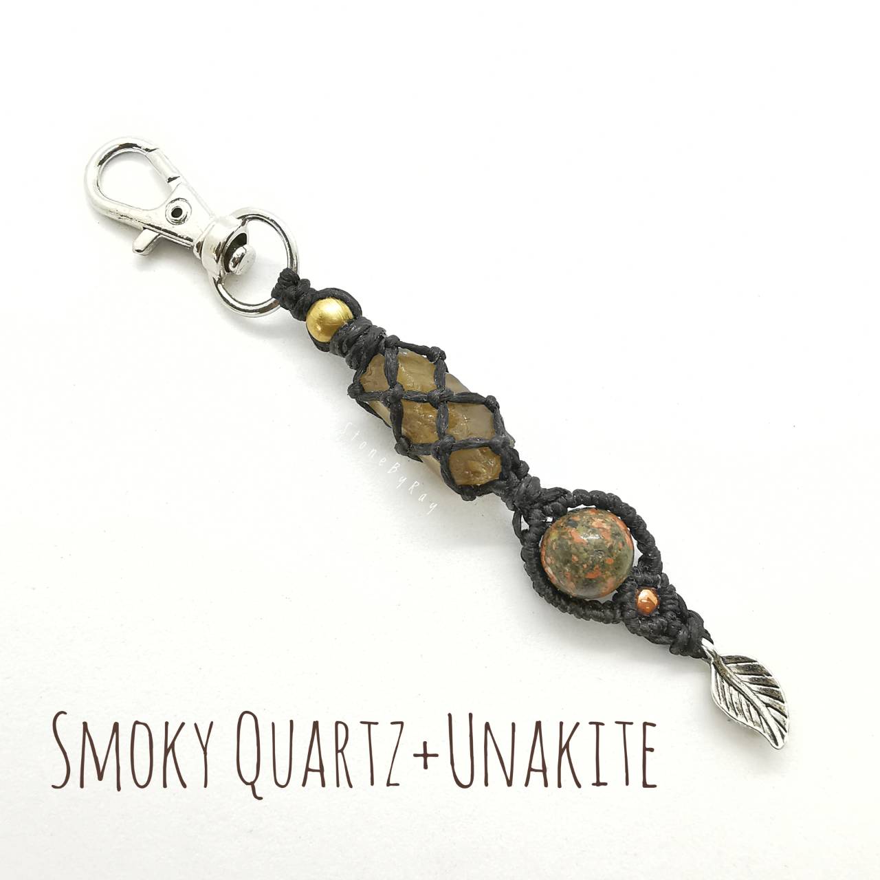 พวงกุญแจเชือกถักหินสโมกกี้ควอตซ์ Smoky Quartz