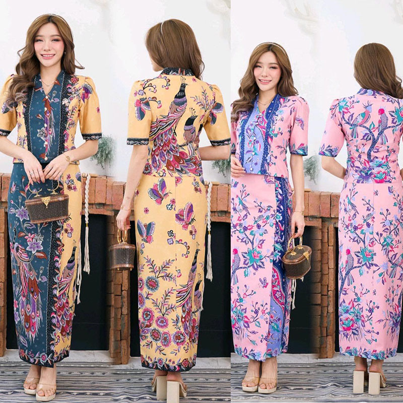 kudapy ชุดเซทสีเหลือง/สีชมพู ผ้าคอตตอนพิมพ์ลายปาเต๊ะนกยูง สีสดใส ลายสวย ผ้าไม่บางใส ไม่เห็นชั้นใน สีไม่ตก ผ้าไม่ยืดไม่หด