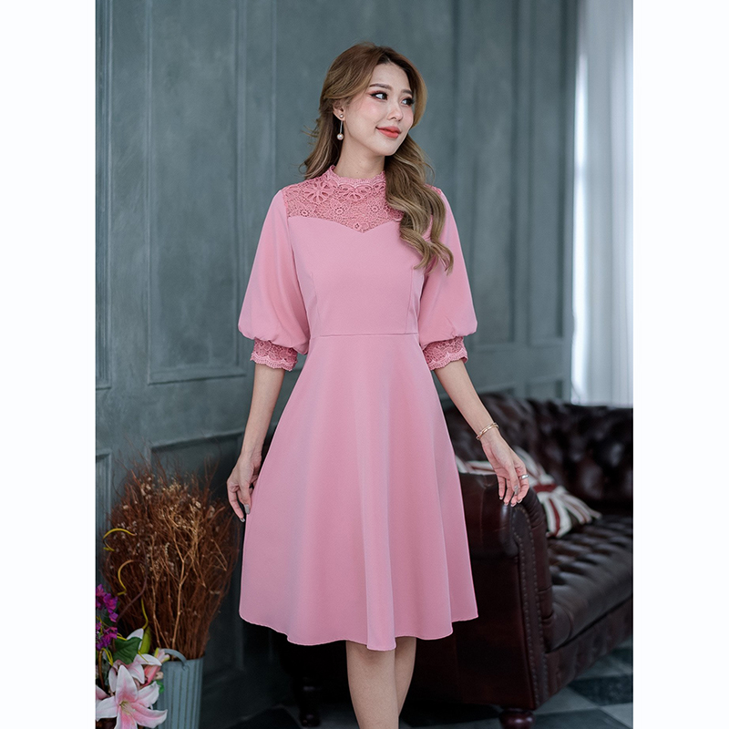 kudapy เดรสสั้นสีขาว/สีชมพู/สีดำ ทรงแขนพองจั้มปลายแขนช่วงแขนดูสวยดูแพง ดูไฮโซมากๆ