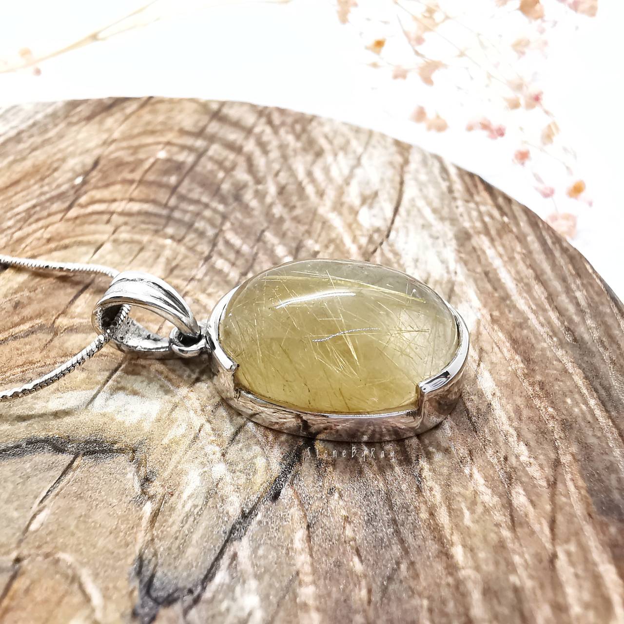 สร้อยคอเงินจี้เงินหินไหมทอง Rutilated Quartz