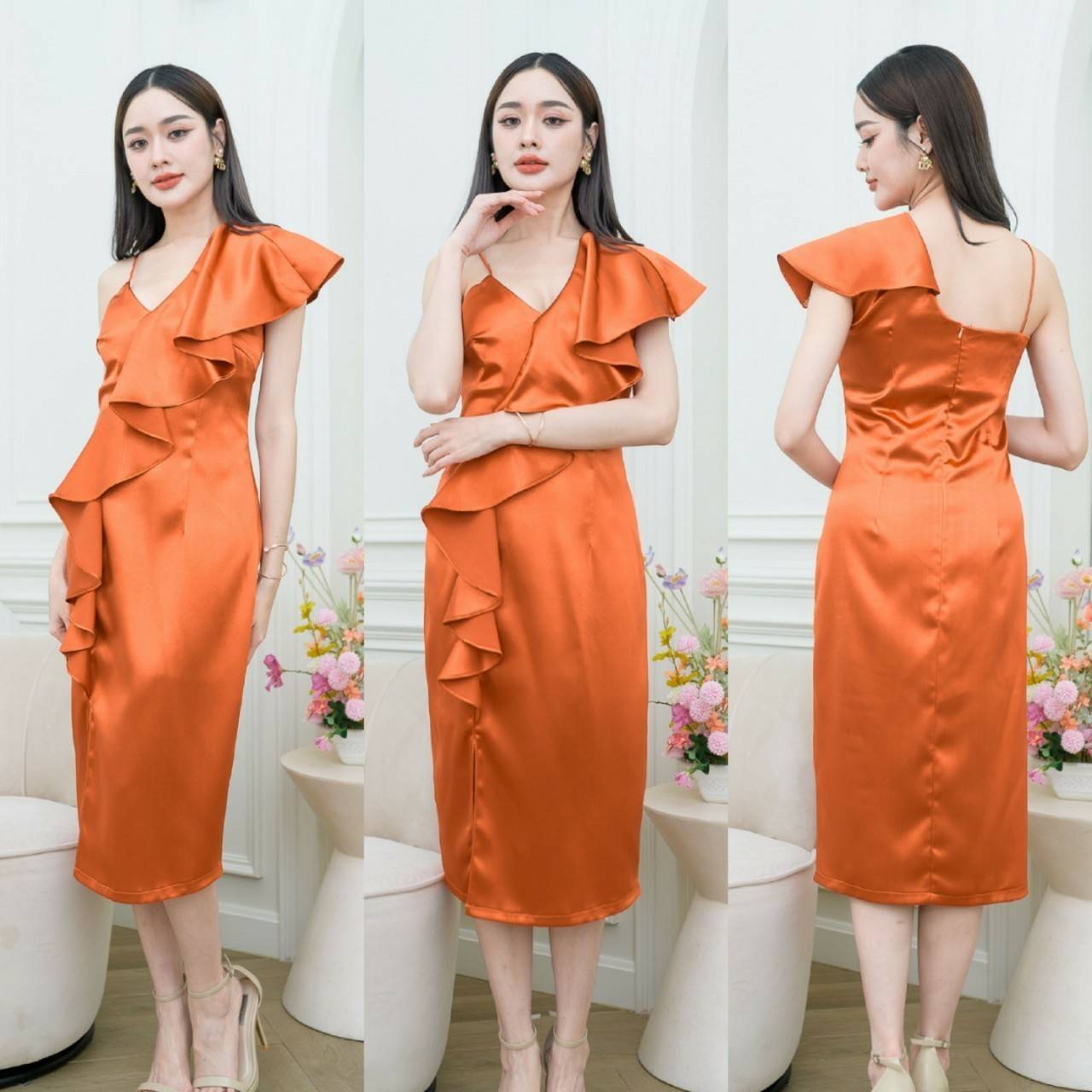 kudapy เดรสออกงานไหล่เดี่ยว แต่งระบาย เดรสสั้นใส่ออกงาน