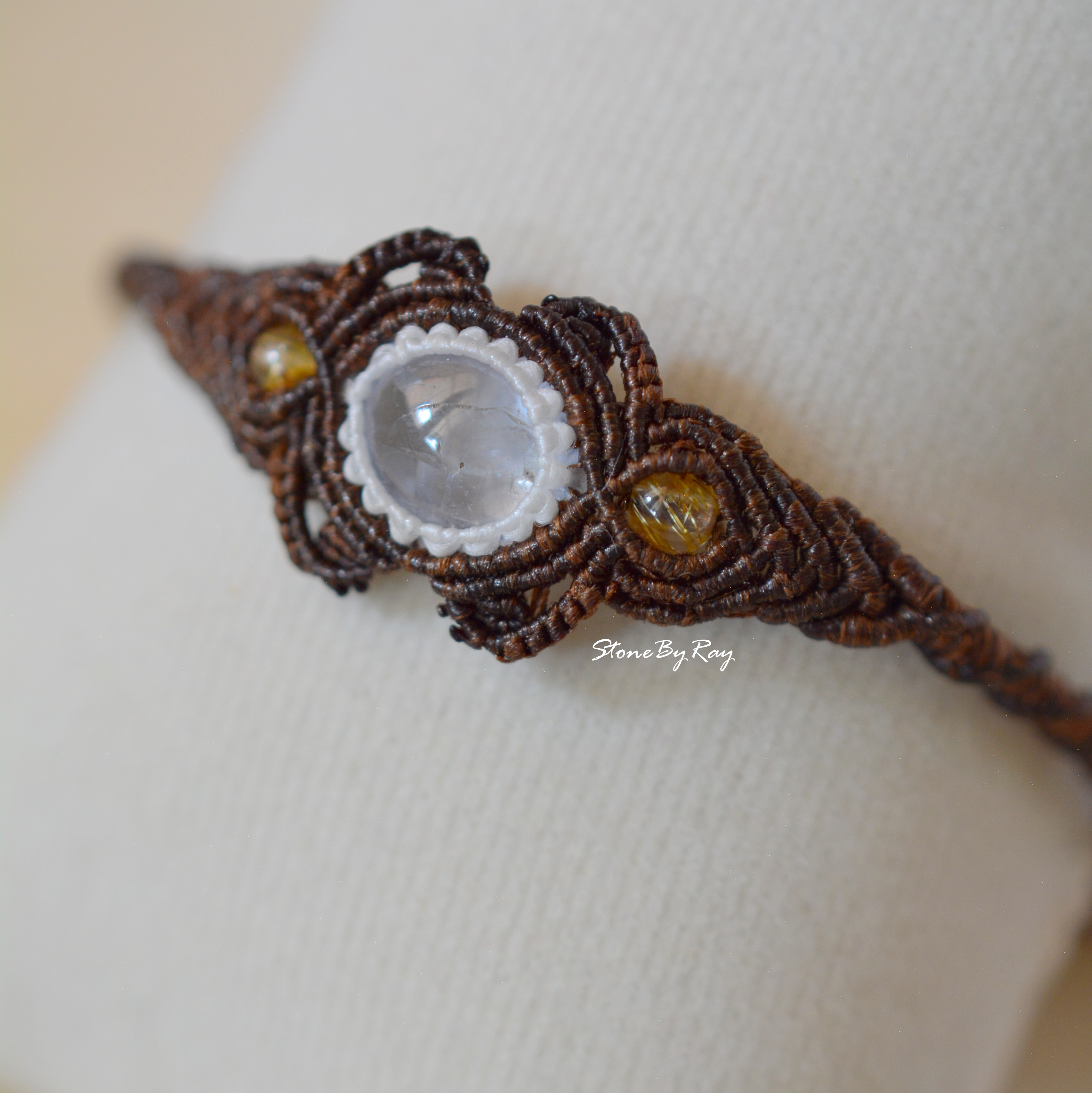 สร้อยข้อมือเชือกถักหินอความารีน,ไหมทอง(Aquamarine)