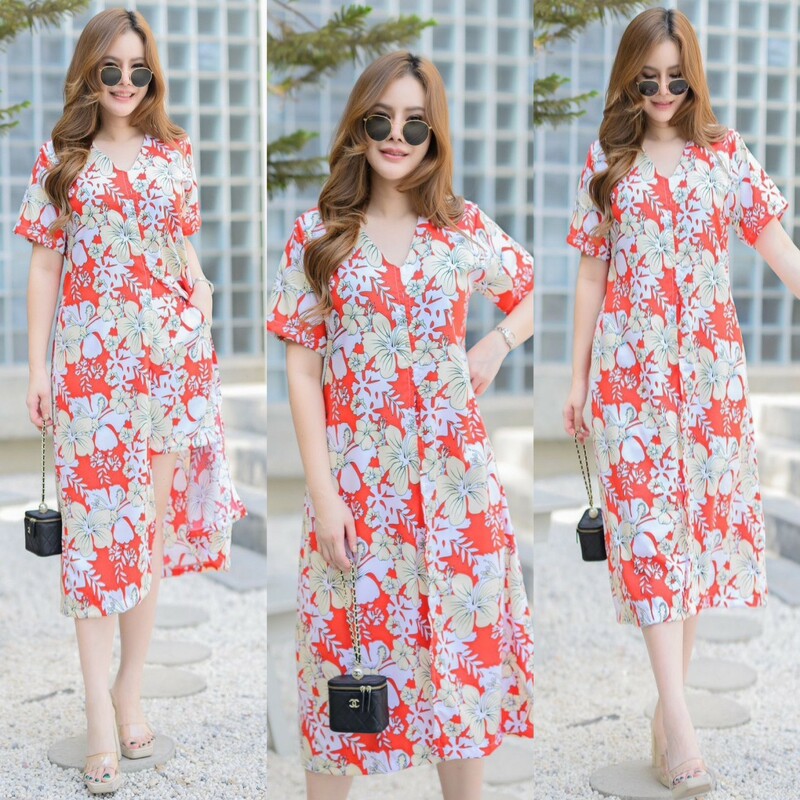 kudapy เซต 2 ชิ้น เสื้อคอวีแขนสั้น ตัวยาว ผ่าหน้าสูง + กางเกงขาสั้น เอวสูง มีกระเป๋าล้วง 2 ข้าง