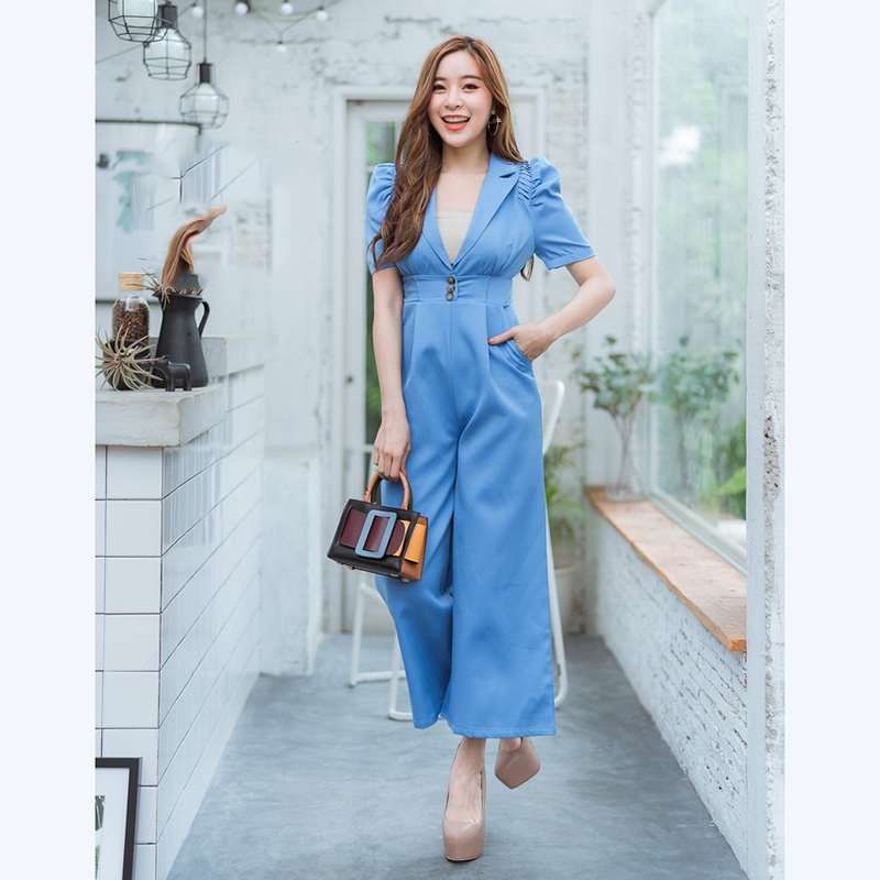 kudapy จั๊มสูทขายาวสีฟ้า,ชมพู,เขียว คอปกใส่แล้วสวยดูดีน่ารักมากๆ