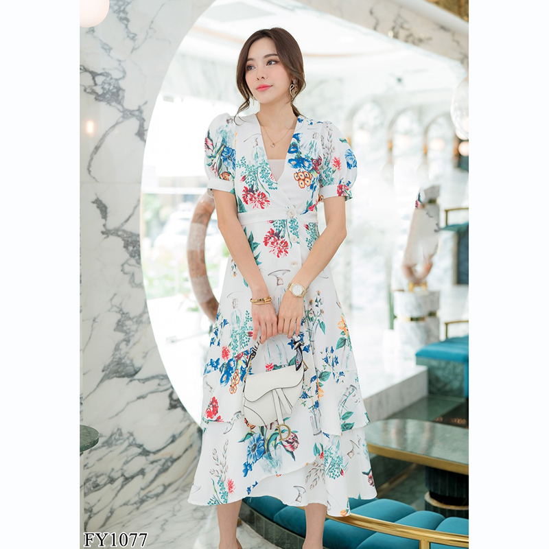 kudapy เดรสยาวสีชมพู/สีขาว ป้ายหน้าหางปลาสวยดูดีใส่สบายมากๆ