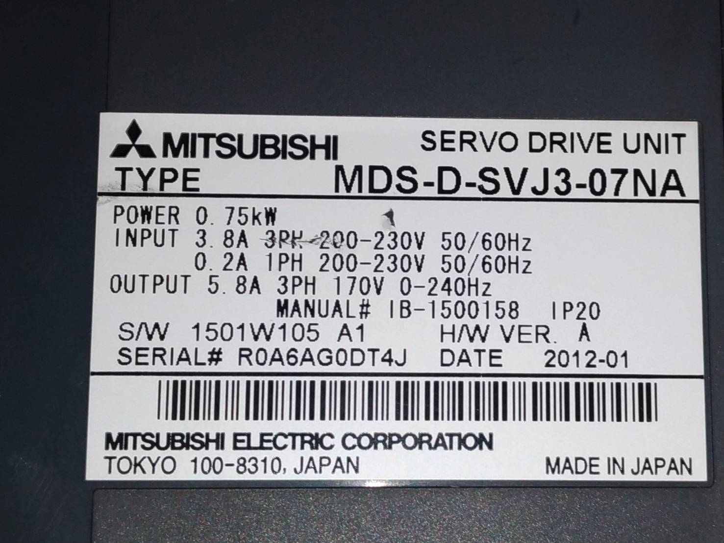 MITSUBISHI MDS-D-SVJ3-07NA SERVO DRIVE