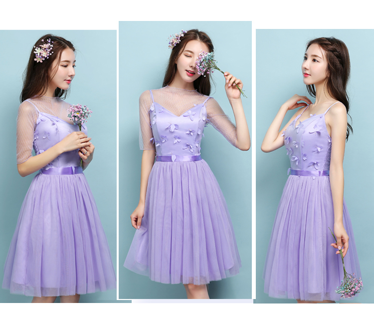 kudapy ชุดราตรีสั้นสีม่วง เดรสสายเดี่ยว+เสื้อคลุมตาข่าย ผ้าซีทรุ เซ็กซี่มาก