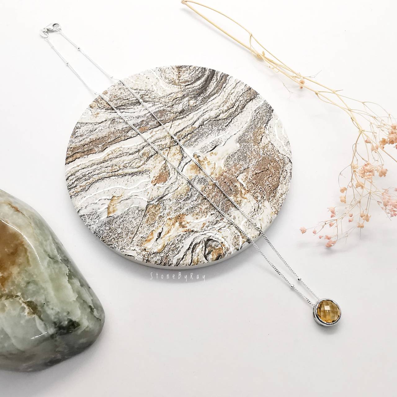 สร้อยคอเงินจี้พลอยซิทรินเจียรเหลี่ยม(Citrine)