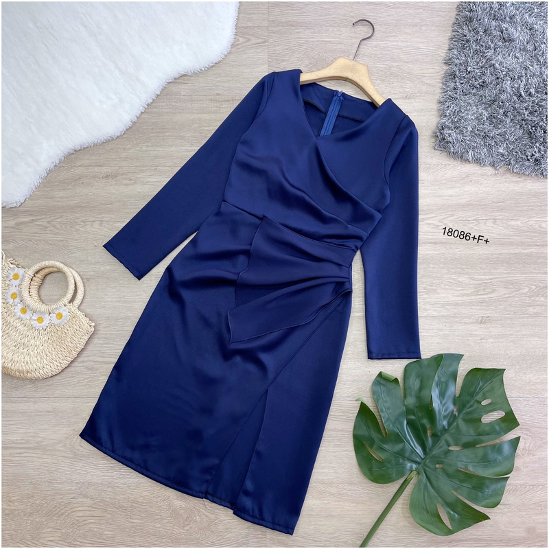 kudapy เดรสแขนยาวสีพื้น แต่งจีบ ผ่าหน้า ชุดออกงาน ชุดเพื่อนเจ้าสาว เดรสงานแต่ง ใส่ไปเที่ยวสวยดูดี