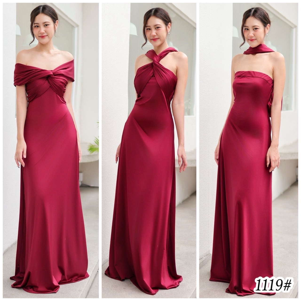 kudapy ชุดราตรีสุดหรู ออกงานปังๆ ใส่ได้หลายแบบ เปิดบ่า/คล้องคอ/เกาะอก กระโปรงทรงเอ เนื้อผ้า ไลคราหนา สวยพริ้ว