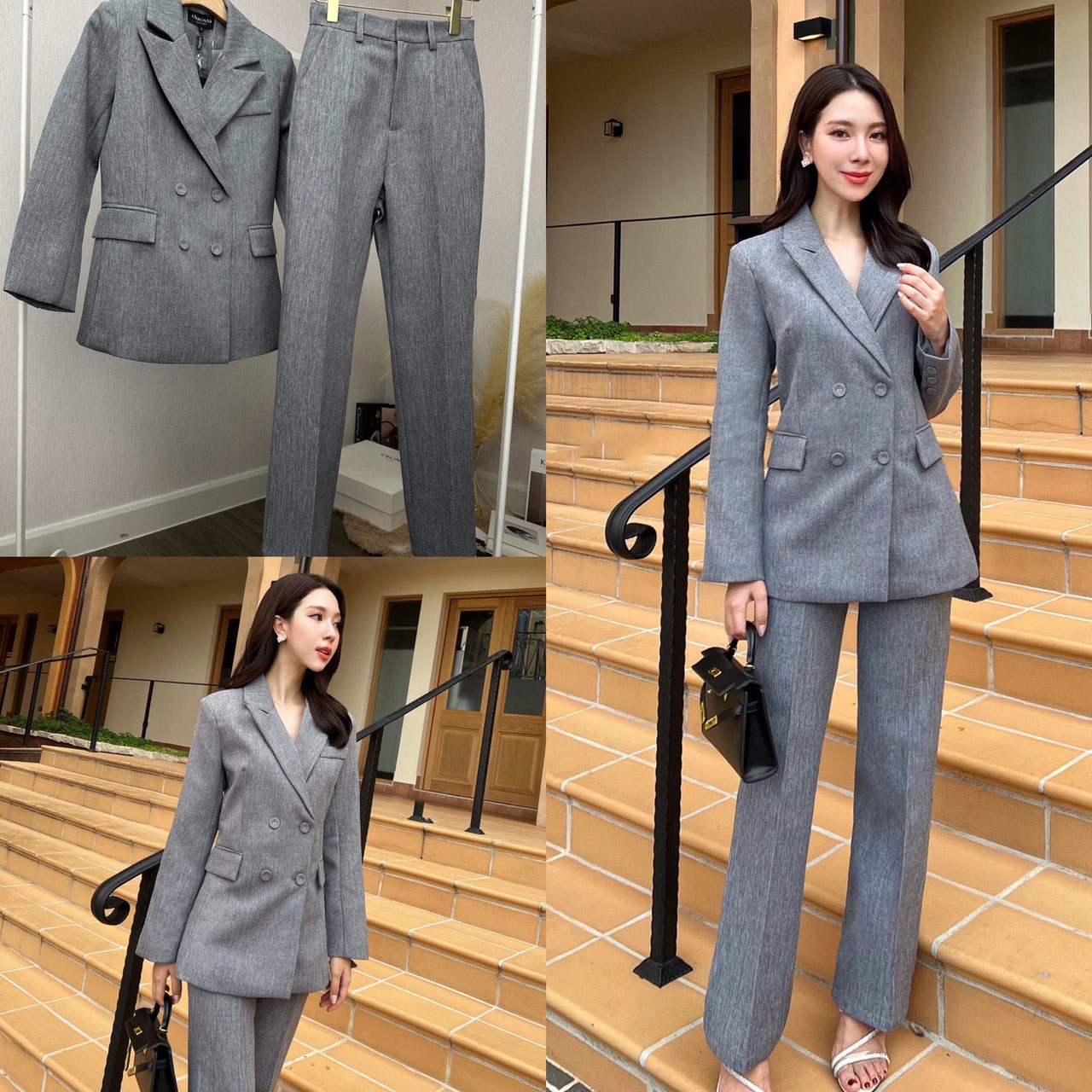 kudapy เซ็ทสูท ผ้าทอชนิดพิเศษ ยับยาก อัดกาวทั้งชุด เสื้อสูททรงทันสมัยออกออกแบบให้มีทรงยาวเข้ารูป