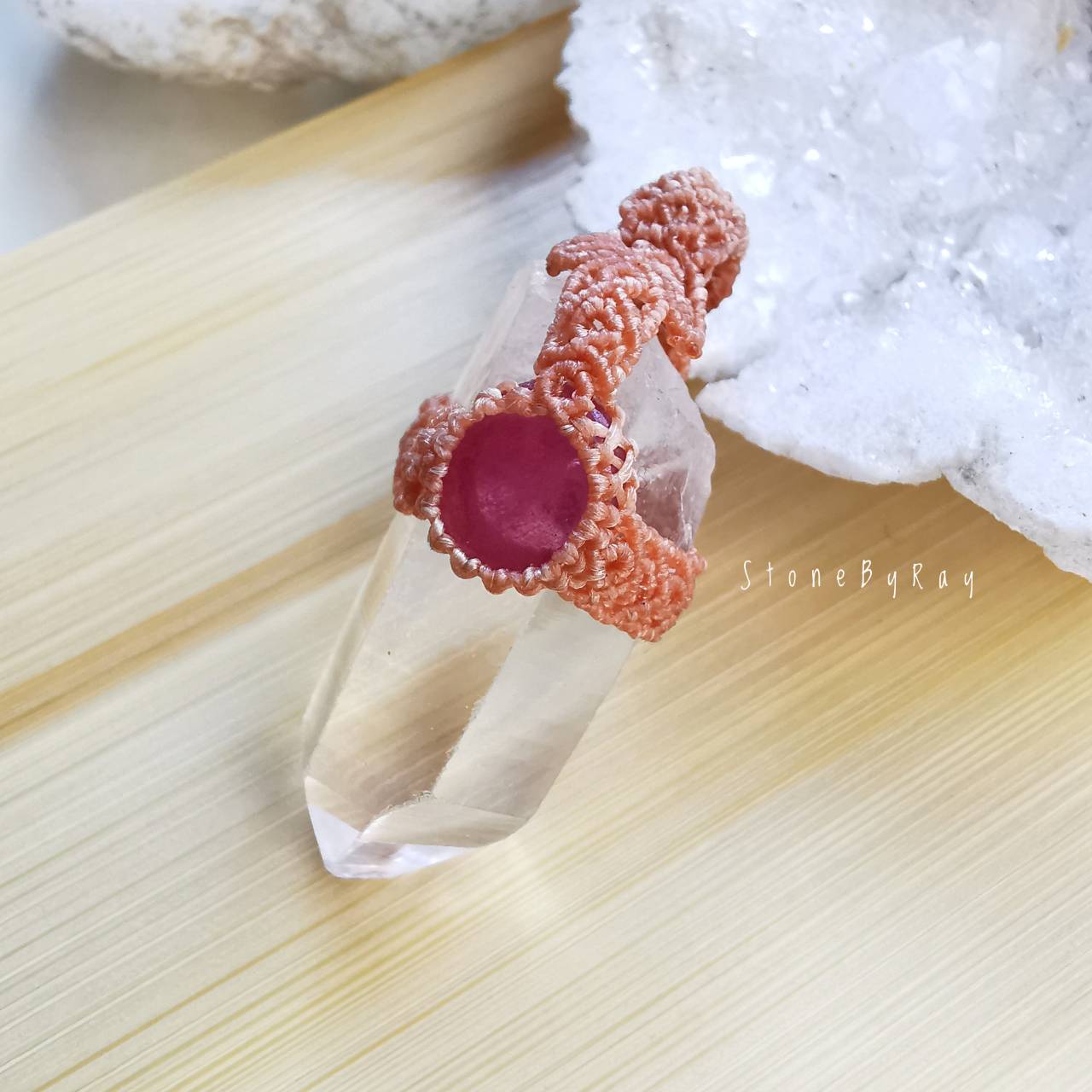 จี้เชือกถักหินคริสตัลควอตซ์&ทับทิม