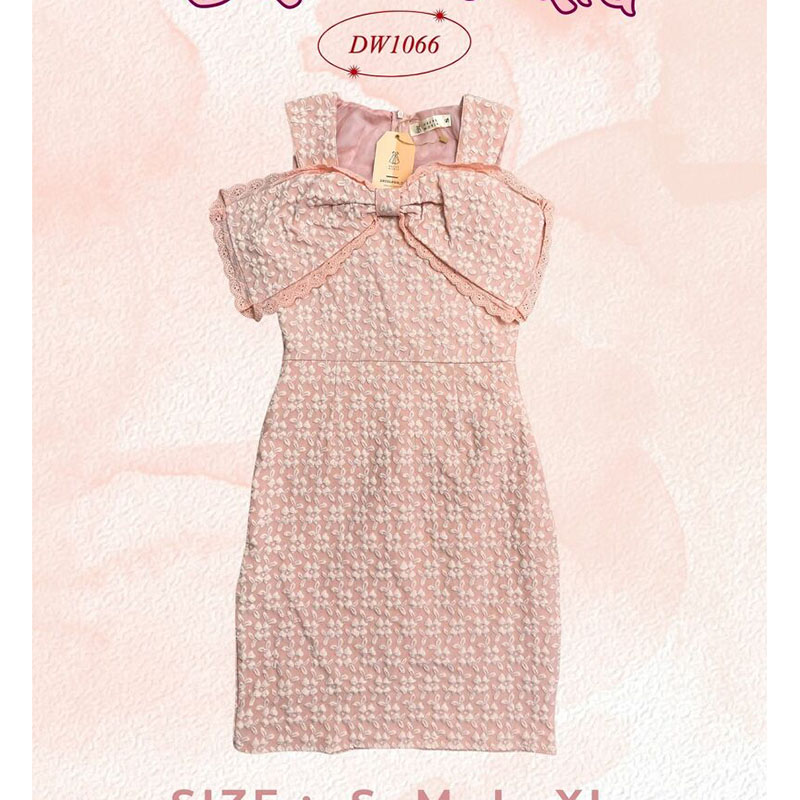 kudapy เดรสสั้นสีขาว/สีชมพู/สีครีม ออกงานโบว์ใหญ่ แขนกุด แต่งโบว์ด้านสวยดุดีน่ารัก ใส่เที่ยวสวยมากๆ