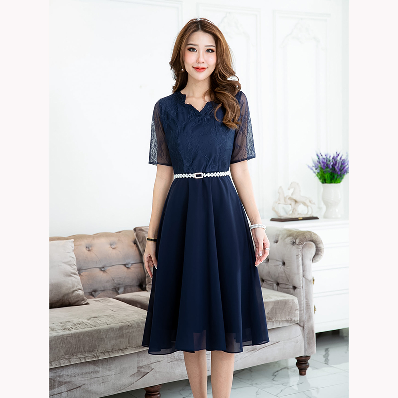 kudapy เดรสสั้นสีชมพู/สีกรม ลูกไม้ ผสมผสานผ้า chiffon ดีไซน์ชุดด้านบนเป็นผ้าลูกไม้เนื้อบางทรงแขนสั้น