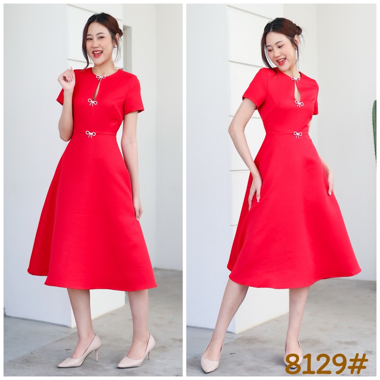 kudapy เดรสแขนสั้นออกงานตรุษจีน ผ่า มีเข็มกลัด3ชิ้น ปรับตำแหน่งได้ เกาหลีมากแม๊