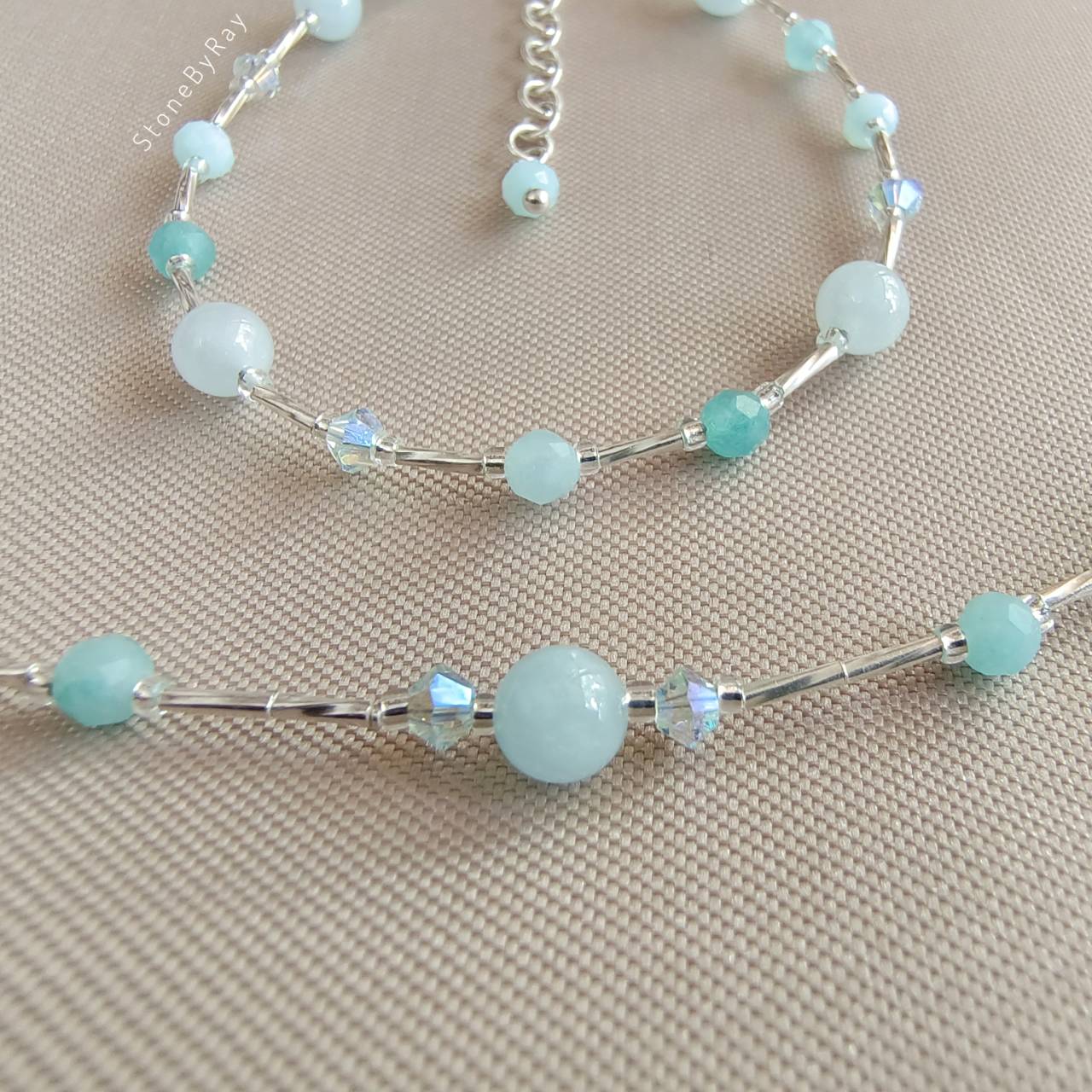 Setสร้อยคอเงินหินอความารีนกับอมาโซไนท์ Aquamarine+Amazonite