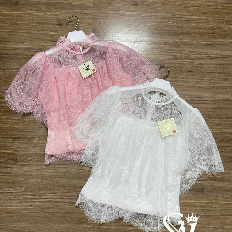 kudapy เซ็ทเสื้อลูกไม้แต่งระบายรอบตัวหน้าหลัง +ผ้าถุงสำเร็จรูป เกรดพรีเมี่ยมอัดกาว ซิปหลัง