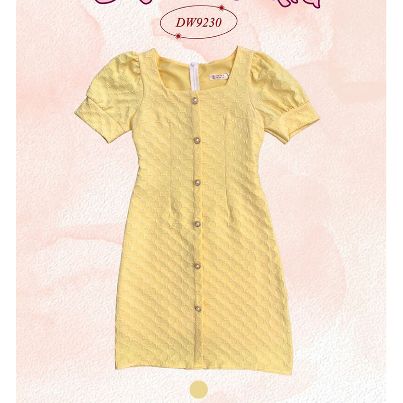 kudapy เดรสสั้นสีเหลือง/สีฟ้า/สีชมพู/สีขาว/สีดำ ลายดอกแขนตุ๊กตา ใส่สบายสวยดูดี