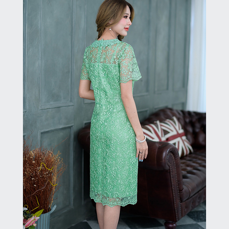 kudapy เดรสสั้นคอกลมปักเลื่อมแขนสั้นสีเขียว / สีม่วง ทรงเอสวยหรู เดรสลูกไม้เกรดพรีเมี่ยม ชุดนี้แนะนำค่ะ เป็นลูกไม้ปักลายสวยงาม