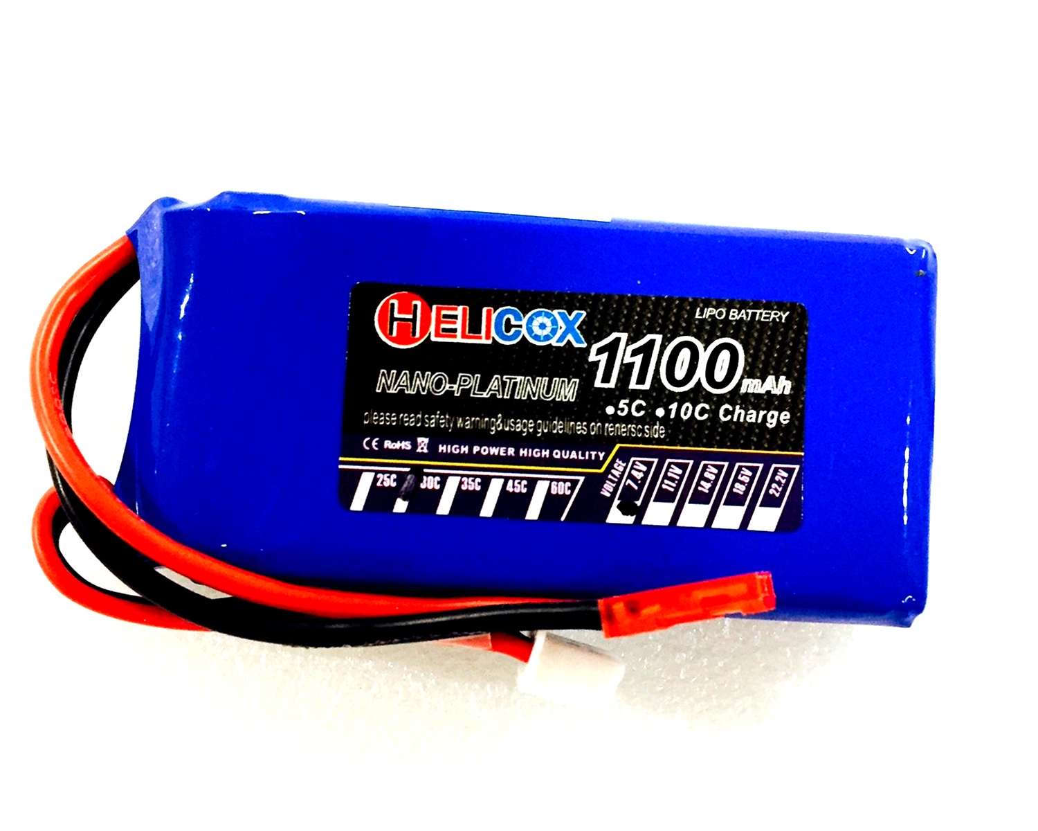 แบตเตอรี่ลิโพ Helicox 1100mah 7.4V 2เซล 30C แบตลิโพ