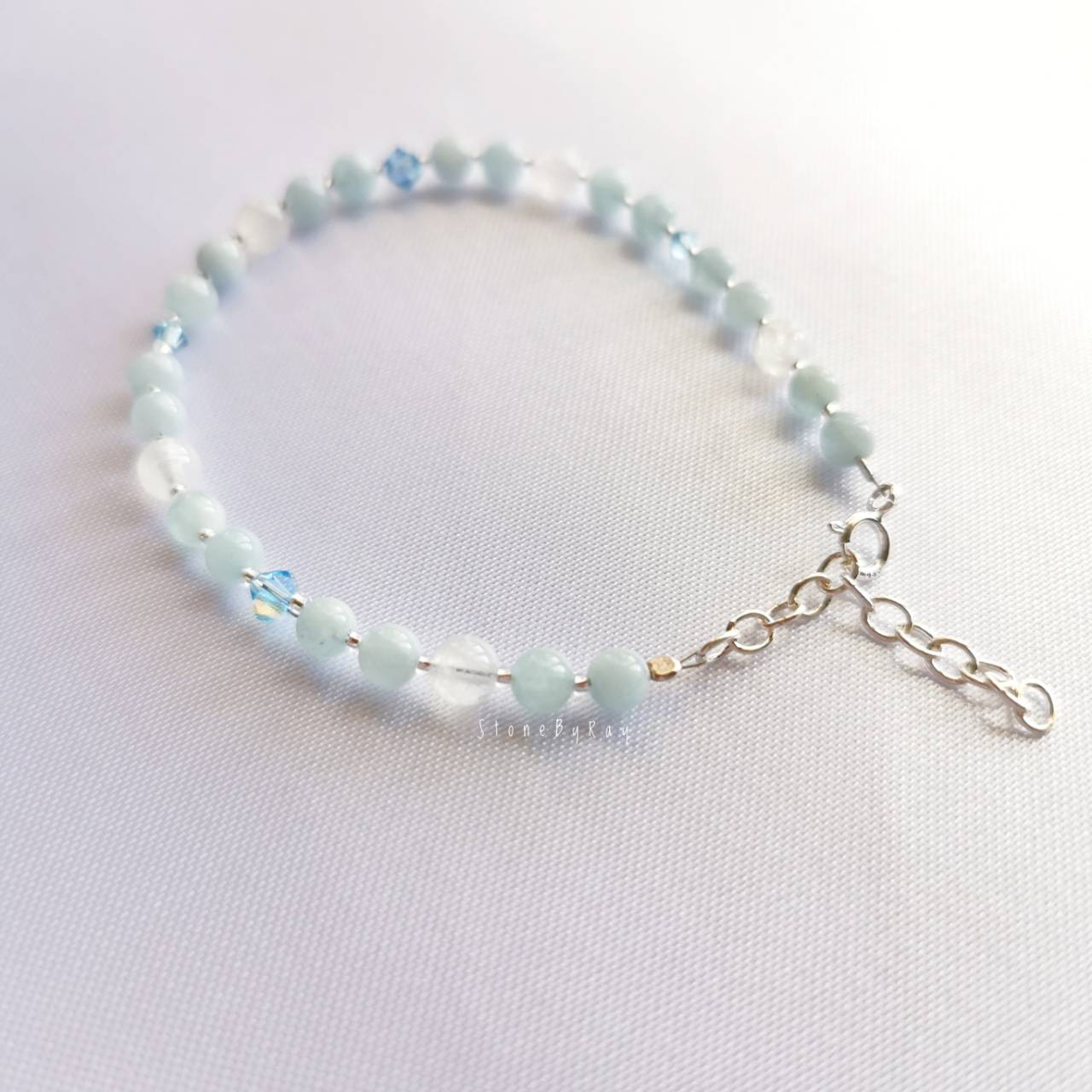 สร้อยข้อมือเงินหินอความารีน+มูนสโตน Aquamarine+Moonstone