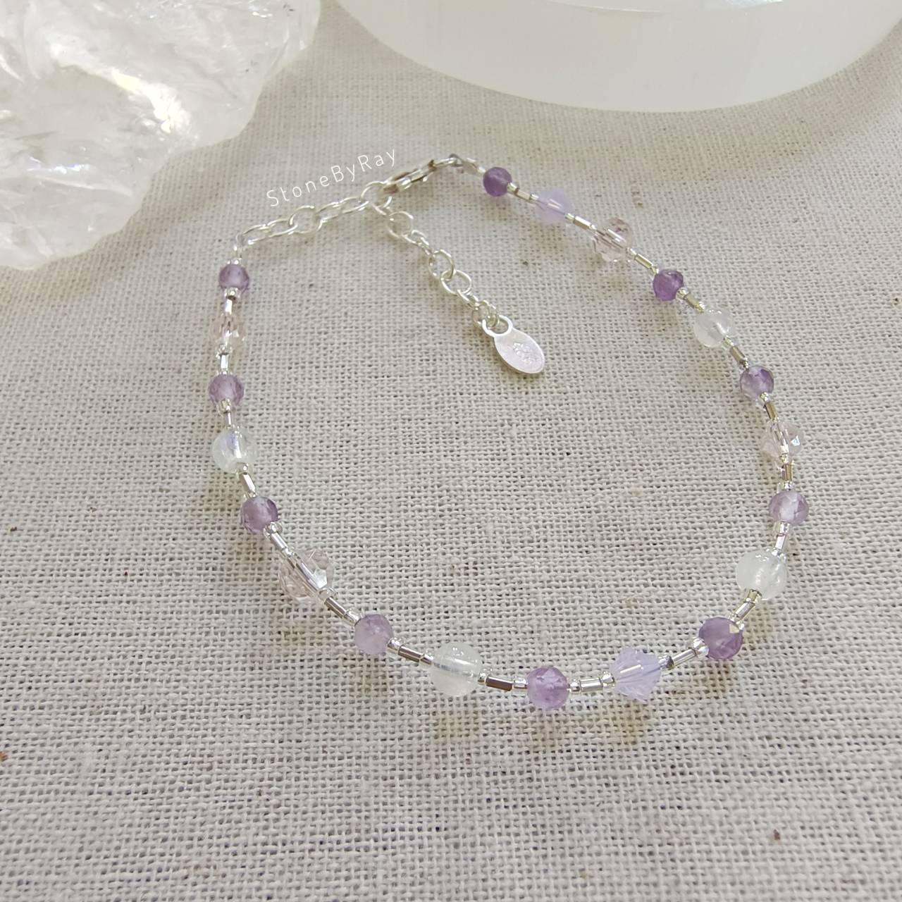 สร้อยข้อมือเงินหินอเมทิสต์กับมูนสโตน Amethyst+Moonstone