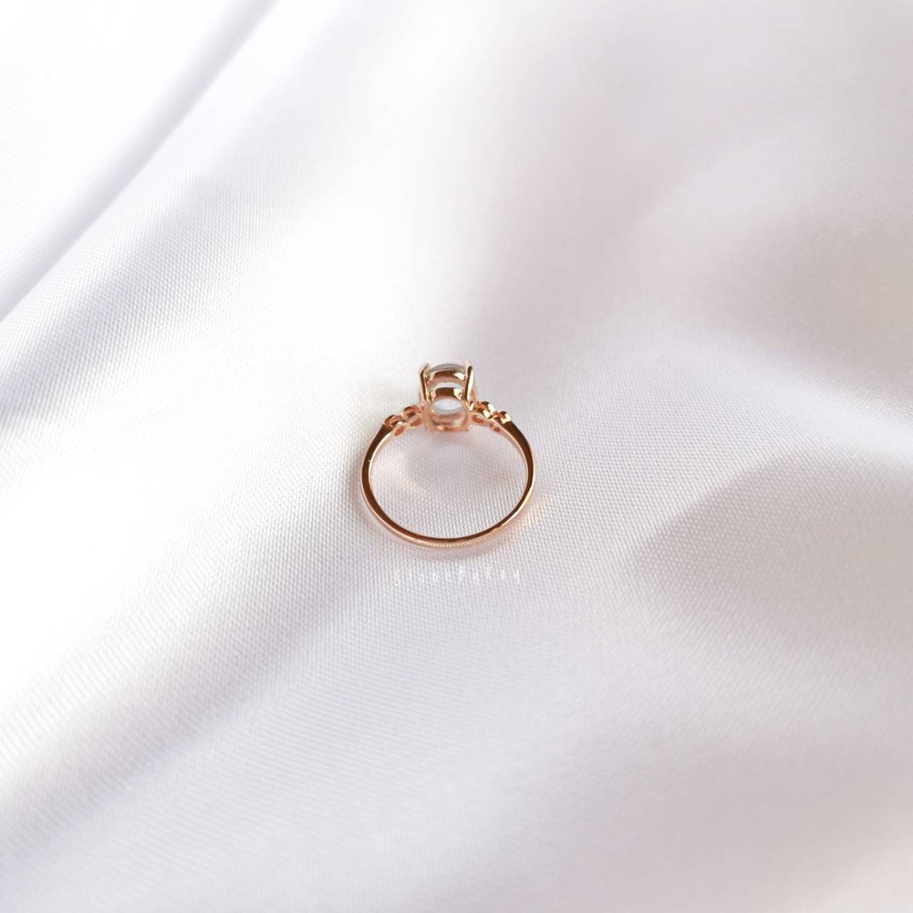 แหวนเงินชุบพิ้งโกลด์พลอยอความารีน+พลอยโอปอล Aquamarine+Opal