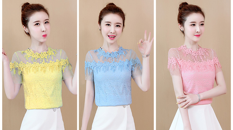 เสื้อลูกไม้สีเหลือง ผ้าลูกไม้เนื้อนิ่มมากๆๆ ยืดหยุ่นได้ดีค่ะ