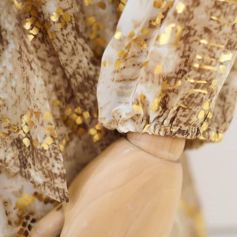 kudapy จั้มสูทขายาวสีทอง ลายงูแซ่บๆจ้า เอวยางยืดใส่ง่ายๆ งานดีซิบหลัง