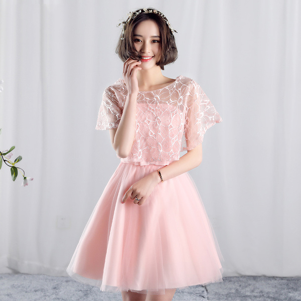 kudapy ชุดราตรีสั้นผ้าซาตินสีชมพูโอรส/สีม่วง/สีครีม ชุดเดรสเกาะอก+ผ้าคลุมลายดอก ทรงสวยมากๆ