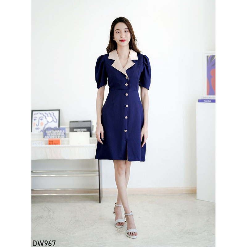 kudapy ดรสสั้นสีดำ/สีแดง/สีกรม ทรงสูทคอปกใส่สบายสวยดูดี