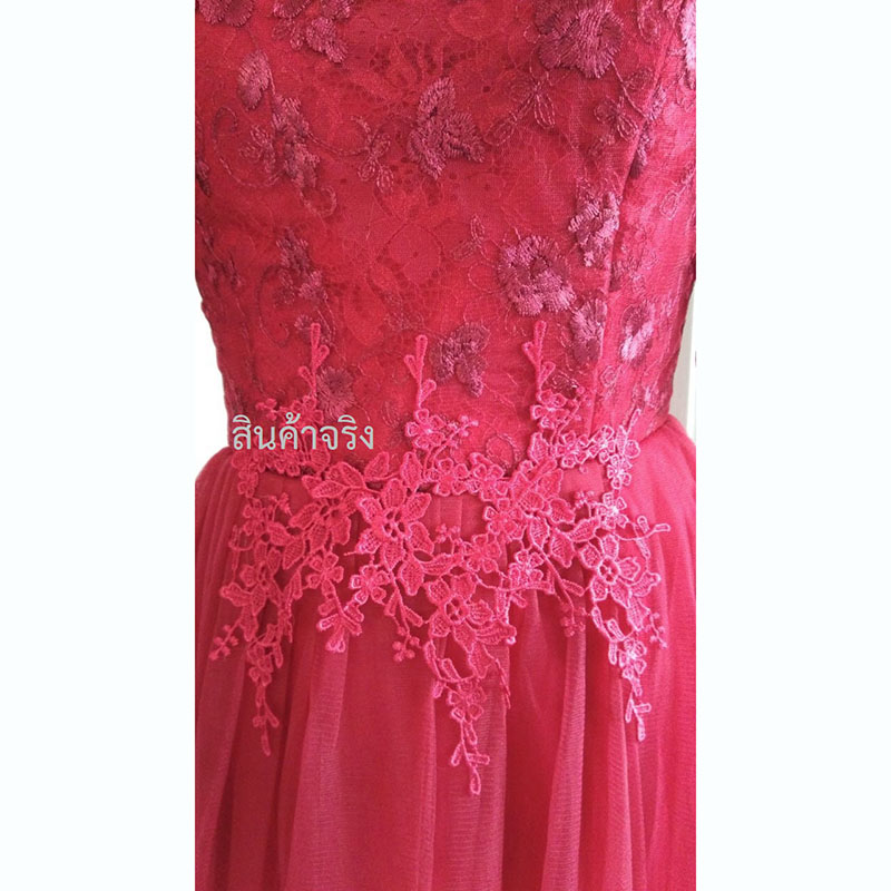 kudapy เดรสสั้นปาดไหล่สีแดง ชุดราตรีสั้นใส่ออกผ้าลูกไม้ เปิดไหล่ แขนสั้น กระโปรงผ้าโปร่งทรงบาน สวยหรู