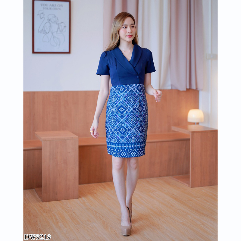 kudapy เดรสสั้นสีเหลือง/สีม่วง/สีกรม ปกสูทลายไทยสวยดูดีน่ารัก