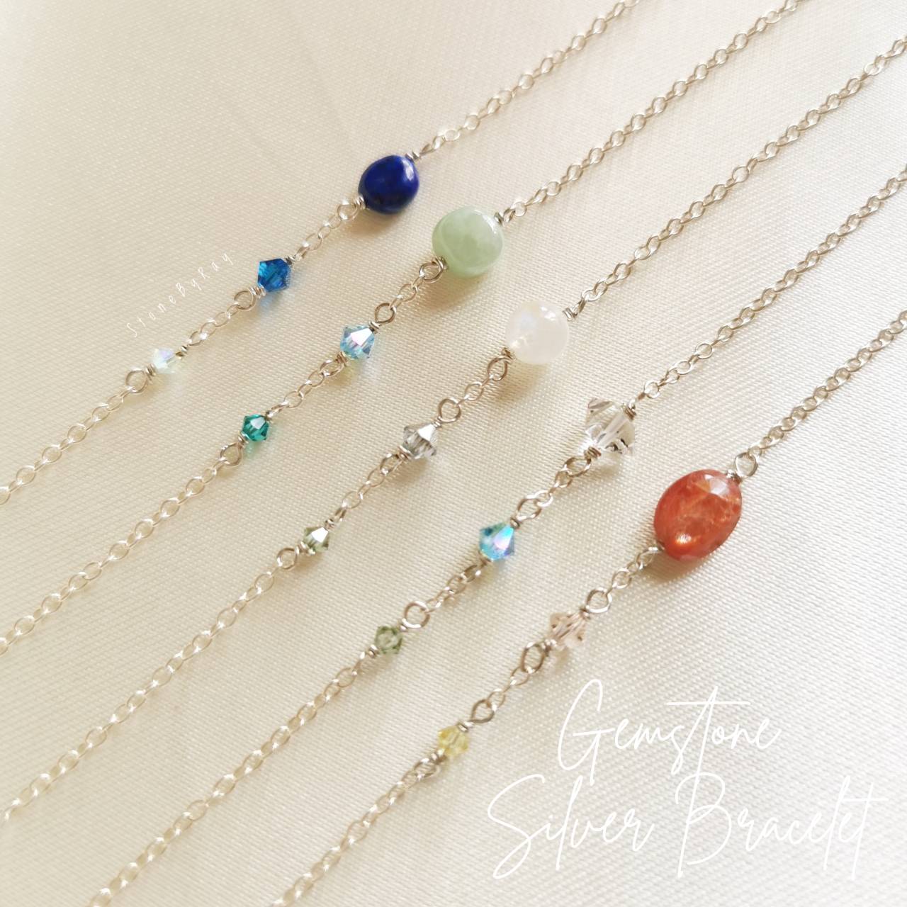 สร้อยข้อมือเงินดีไซน์กับหินแท้หลากหลายชนิด Gemstones silver bracelet