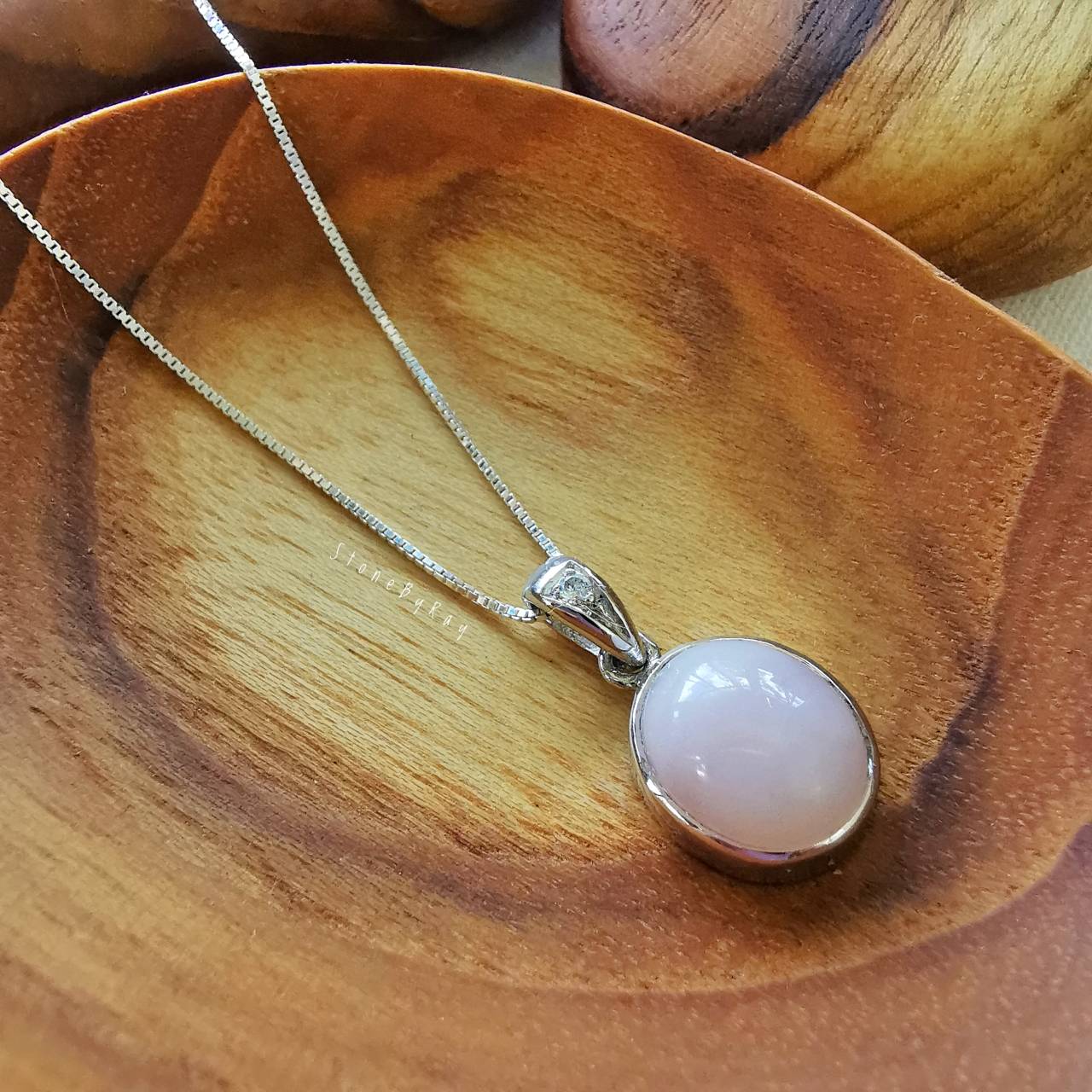 สร้อยคอเงินจี้หินพิ้งโอปอล Pink Opal