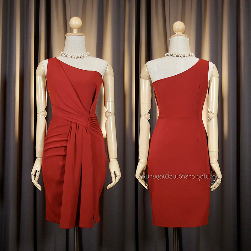 kudapy เดรสสั้นสีกรมท่า/สีแดงไวน์/สีส้มอิฐ/สีชมพู ทรงกรีก จับจีบดีเทลพรางหน้าท้อง ซิปข้างยาว ใส่ง่ายค่ะ ผ้าพริ้วใส่สบาย ทิ้งตัวสวย