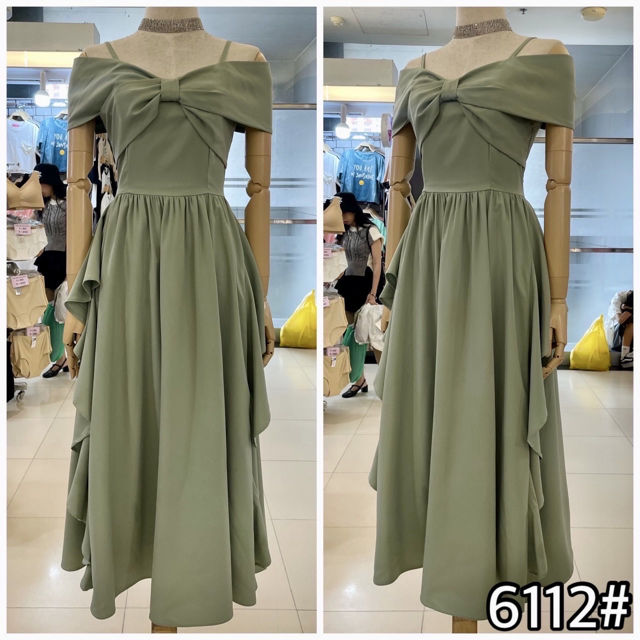 kudapy เดรสสั้น เดรสออกงานสุดพริ้ว เดรสเปิดบ่า ปิดแขน อกโบว์ กระโปรงบานพริ้ว แต่งริ้วด้านข้าง