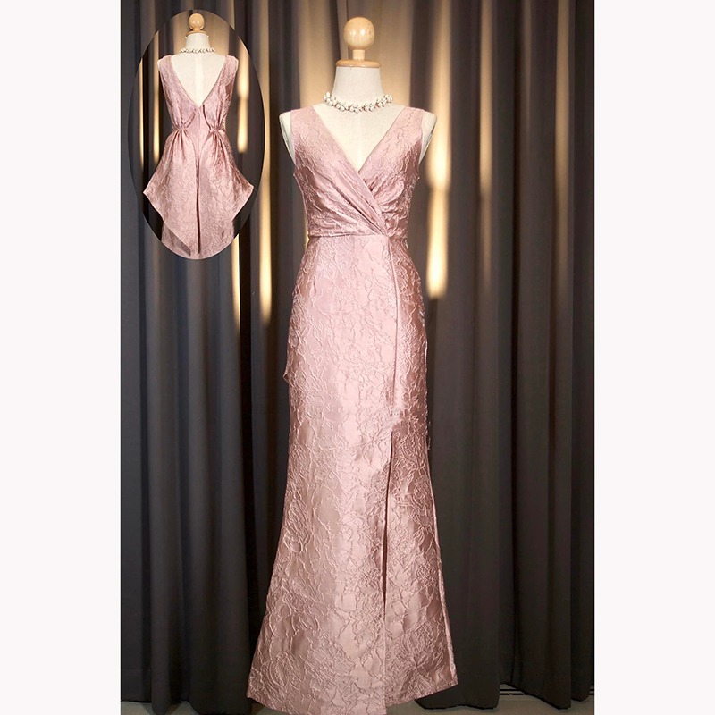 kudapy เดรสยาวสีแดงเบอร์กันดี กรมท่า เขียว ฟ้า ทอง ชมพู คอวี ผูกโบว์เอวได้ กระโปรงทรงหางปลาเข้ารูป ด้านหลังจับจีบ ทรงหูกระต่าย