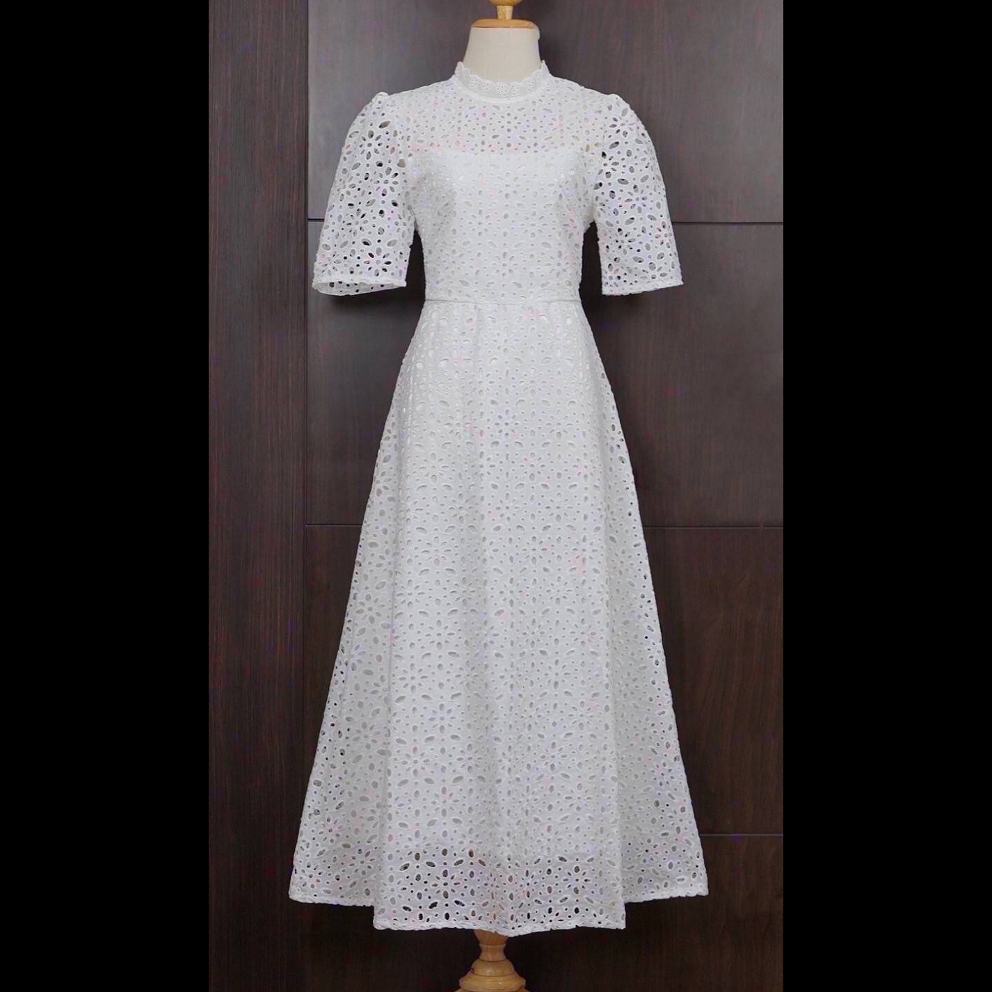 kudapy เดรสลูกไม้ฉลุ เดรสยาวฉลุลาย มีซับในเนื้อหนาอย่างดี สีชมพู, ขาว, แดง, บานเย็น, ดำ, ม่วง, เขียว