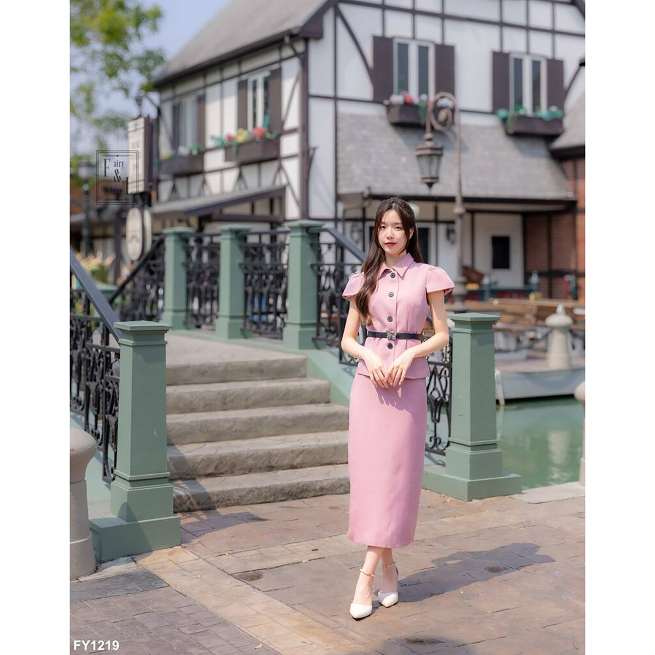 kudapy ชุดเซ็ทออกงาน+เข็มขัด แขนสั้นคอปก ใส่ออกงานสวยดูดี