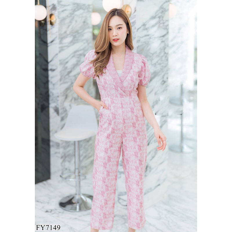 kudapy จั้มสูทขายาวสีชมพู/สีกรม ปกทรงสูทใส่สวยดูดี