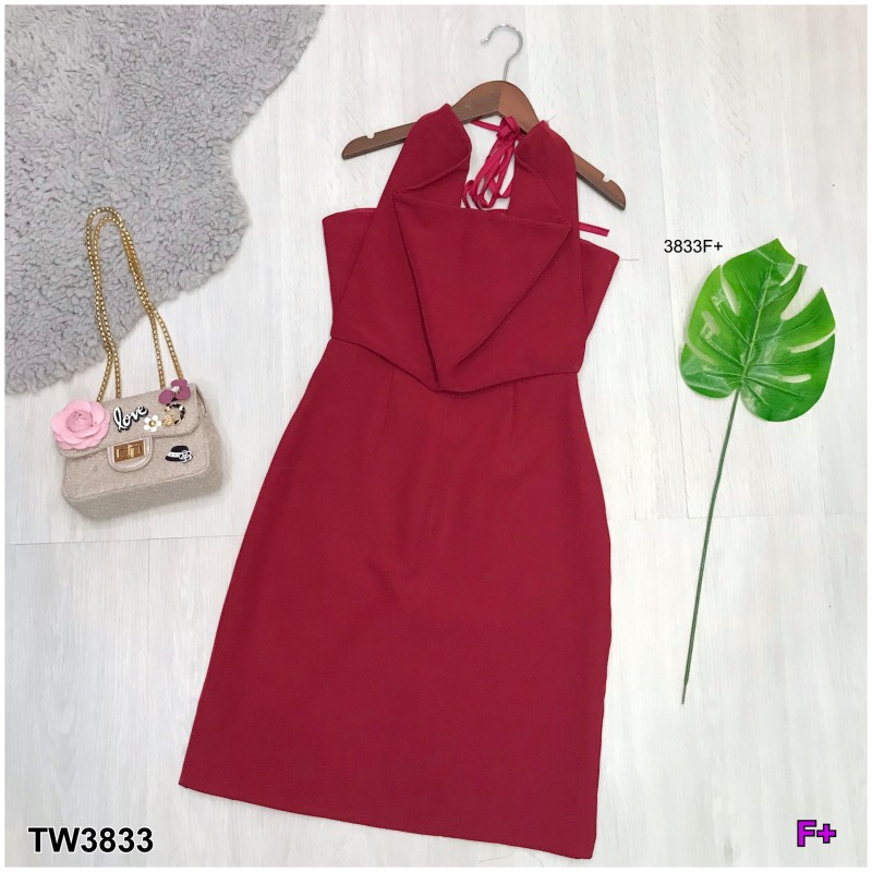 kudapy เดรสสั้นทรงคอย้วยสีแดงเข้ม สีเทา ผูกด้านหลังเก๋ ๆ ว้าวหลังค่ะ งานซับในเย็บติดทั้งตัว เนื้อผ้าฮานาโก๊ะอย่างดี