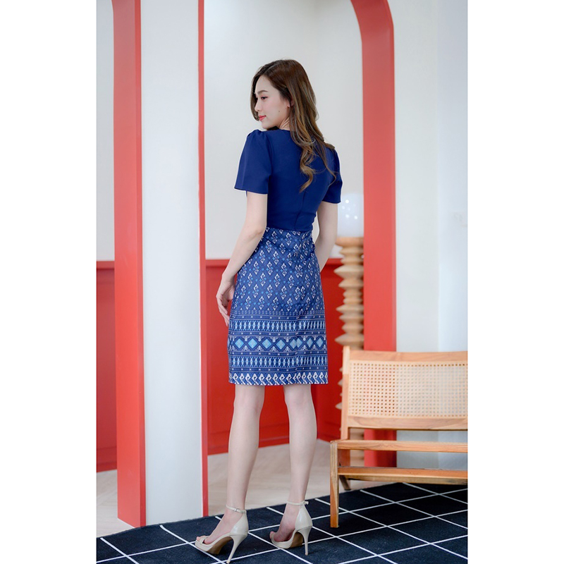 kudapy เดรสสั้นสีกรม/สีน้ำตาล/สีม่วง ผ้าไทยแต่งโบว์ ใส่ออกงานสวยดูดี