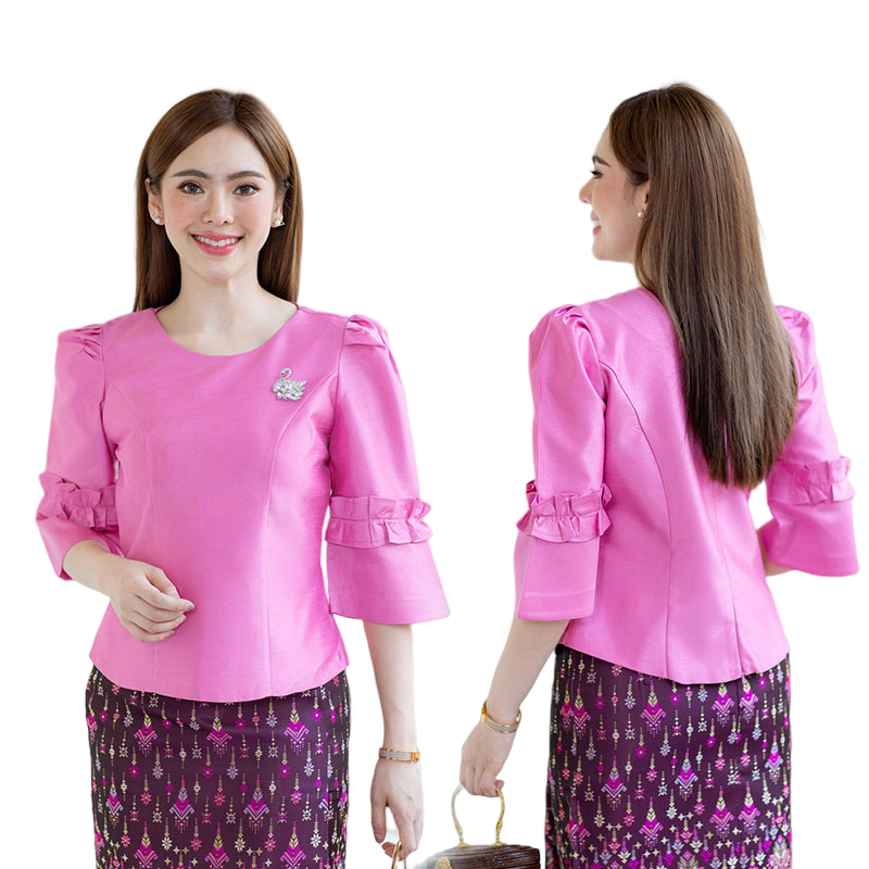 kudapy kudapy เสื้อสีม่วง/สีชมพูกะปิ/สีเทา /สีดำ/สีชมพู เนื้อผ้าทอสวย เนื้อเบา ใส่สบายผิว มีลายเส้นในตัว ใส่คู่กับ ผ้าไทยลายแพรวา หรือ ผ้าลายกวินตาทอสอดดิ้นหรูหรา อัดกาว อยู่ทรง ใส่สวยตามแบบ